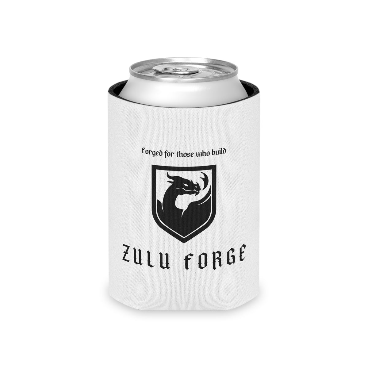Zulu Forge Can Cooler – 'Forged for Those Who Build' Dragon Logo & American Flag Beer Koozie