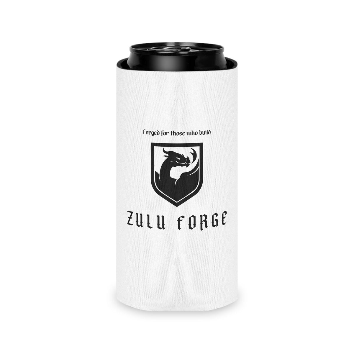 Zulu Forge Can Cooler – 'Forged for Those Who Build' Dragon Logo & American Flag Beer Koozie